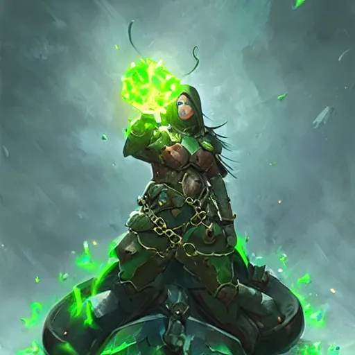 Image similar to green leaves shield weapon, nature shield, heavy chained mace, hearthstone weapon art, by greg rutkowski