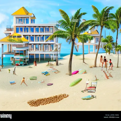 Prompt: create a set of beautiful beach located architecture building