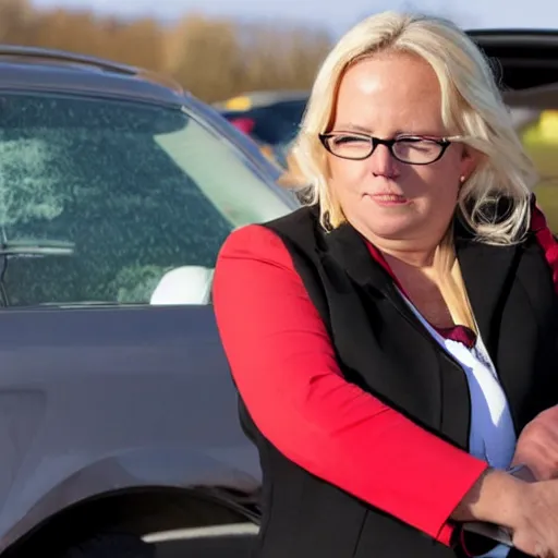 Prompt: angry liz cheney working as mcdonald's drive - thru employee