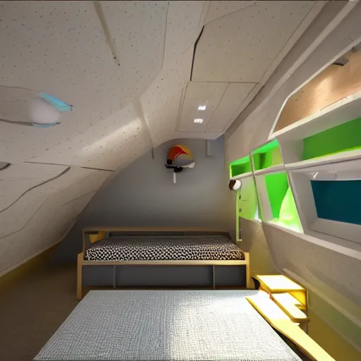 Prompt: a view of a spaceship bedroom