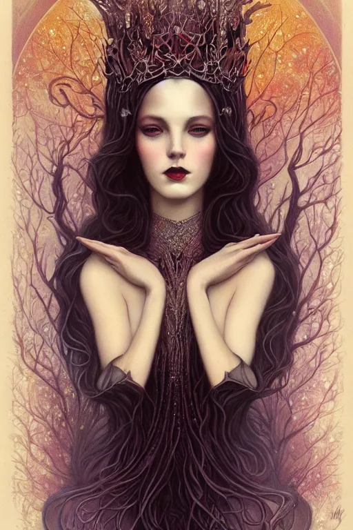 Image similar to jeweled Crown, other worldly, fairy autumn court, art nouveau, by Anato Finnstark, Tom Bagshaw, Brom