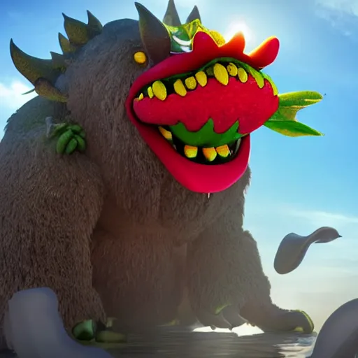 Prompt: monster with a flower - shaped mouth, cgi render, highly detailed, backlit, wide angle shot