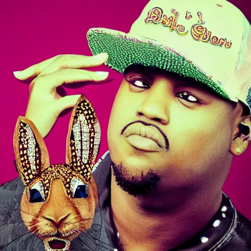 Image similar to rap album cover featuring a blinged out rabbit