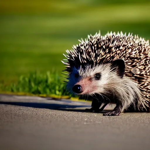 Prompt: a photo of a hedgehog riding a bicycle and wearing a top hat