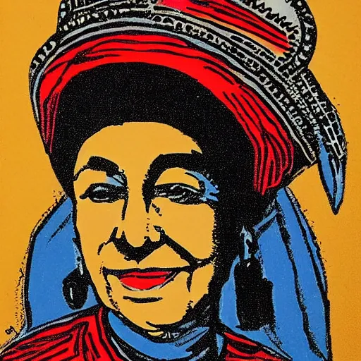 Image similar to queen elizabeth wearing herero headdress, lino print