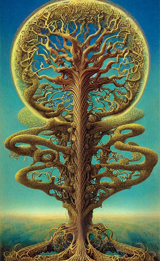 Image similar to tree of life by roger dean and andrew ferez, art forms of nature by ernst haeckel, divine chaos engine, symbolist, visionary, art nouveau, botanical fractal structures, organic, detailed, realistic, surreality