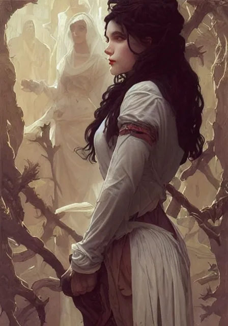 Image similar to snow white zombie apocalypse mummy and demons, intricate, elegant, highly detailed, digital painting, artstation, concept art, smooth, sharp focus, illustration, art by artgerm and greg rutkowski and alphonse mucha and william - adolphe bouguereau