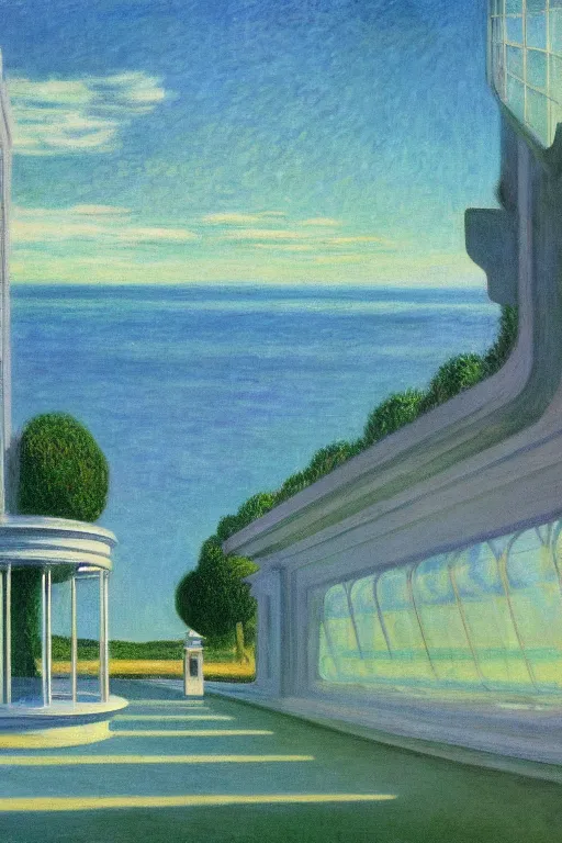 Image similar to liminal vaporwave surrealism, painted by Edward Hopper, painted by Monet, airbrush