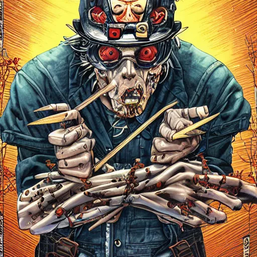 Image similar to portrait of crazy casey jones, symmetrical, by yoichi hatakenaka, masamune shirow, josan gonzales and dan mumford, ayami kojima, takato yamamoto, barclay shaw, karol bak, yukito kishiro