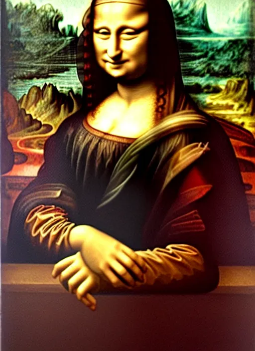 Image similar to painting of Mona Lisa taking a selfie by Leonardo Da Vinci