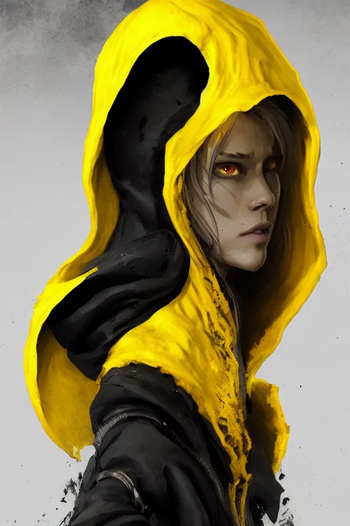 Prompt: A full body portrait of a mysterious character with a very long yellow hooded cloak with tentacles instead of feet art by Maciej Kuciara and Jason Chan, trending on artstation, Ultra detailed, hyper realistic 4k