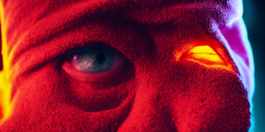 Image similar to an extreme close - up portrait of a man wearing a neon glowing hoodie, photographic filter, unreal engine 5, realistic, hyperdetailed, 8 k, cinematic, volumetric lighting, very realistic effect, hd, hdr, 4 k, sharp focus, octane render, ultra detailed, high resolution, trending on artstation in the style of albert dros glowing rich colors powerful imagery