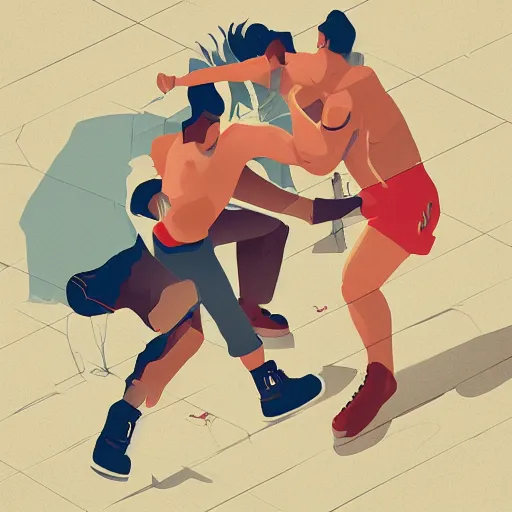 Prompt: Street fight, behance, digital illustration by Viktor Miller-Gausa