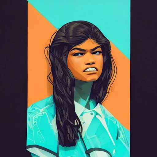 Prompt: Zendaya by Sachin Teng :4 attractive, stylish, designer , asymmetrical, Matte Painting , geometric shapes, hard edges, graffiti, street art:2 Masterpiece, impressive detail, colorful, by Sachin Teng:4