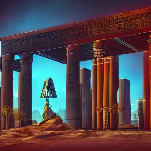 Image similar to ancient egyptian structure, retrowave epic art, trending on art station