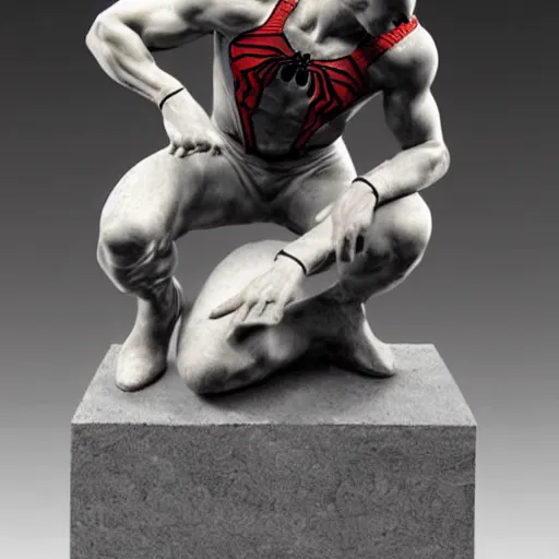 Image similar to greek sculpture of spider - man in marble,