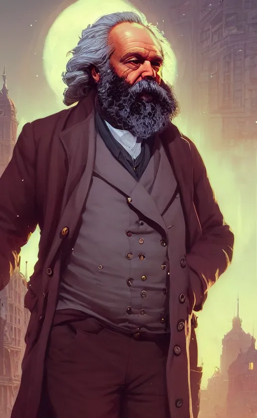 Image similar to highly detailed portrait of karl marx in gta v, stephen bliss, unreal engine, fantasy art by greg rutkowski, loish, rhads, ferdinand knab, makoto shinkai and lois van baarle, ilya kuvshinov, rossdraws, tom bagshaw, global illumination, radiant light, detailed and intricate environment