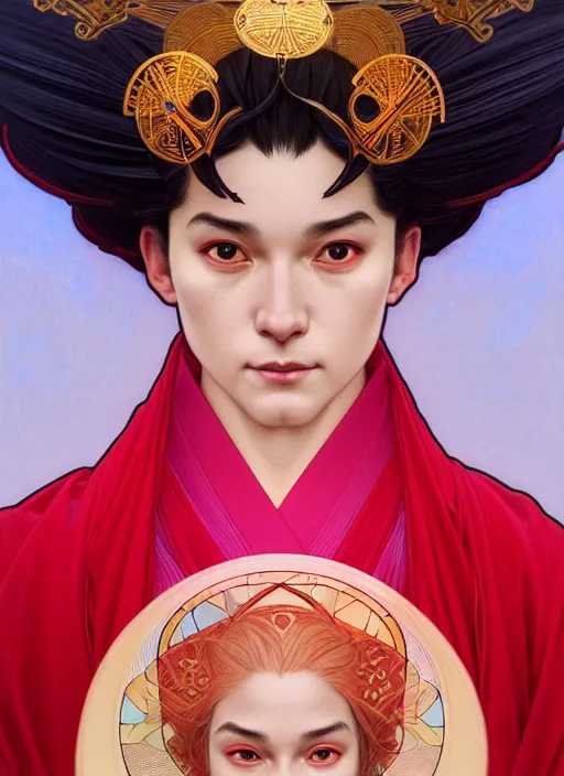 Prompt: symmetry!! portrait of terrence boyd as a saint in a red kimono with an halo, face close - up, intricate, elegant, highly detailed, digital painting, artstation, concept art, smooth, sharp focus, illustration, art by artgerm and greg rutkowski and alphonse mucha