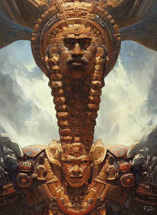 Image similar to digital _ painting _ of _ mayan god _ by _ filipe _ pagliuso _ and _ justin _ gerard _ symmetric _ fantasy _ highly _ detailed _ realistic _ intricate _ port