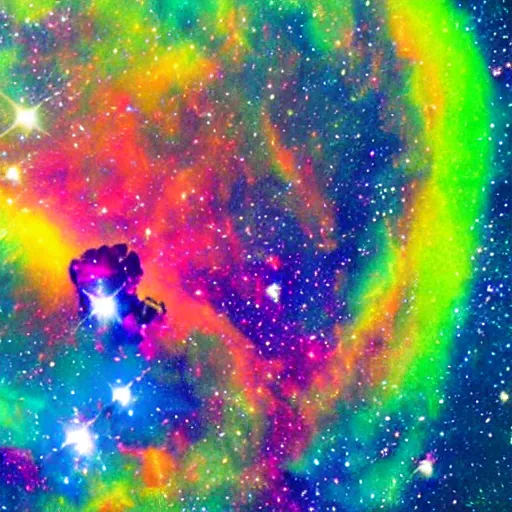 Image similar to an astronaut drifts into a colorful nebula for eternity