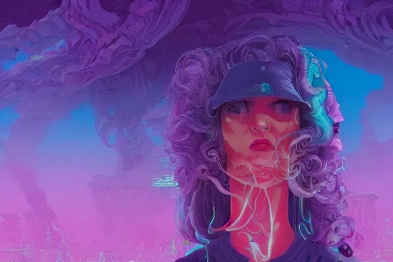 Image similar to muted vaporwave ombre. double exposure, druid of creativity, beautiful character fashion design, by josan gonzalez and paul lehr and david heskin and seb mckinnon and jared s. merantz and alex grey, hi - fructose, 8 k, digital matte painting