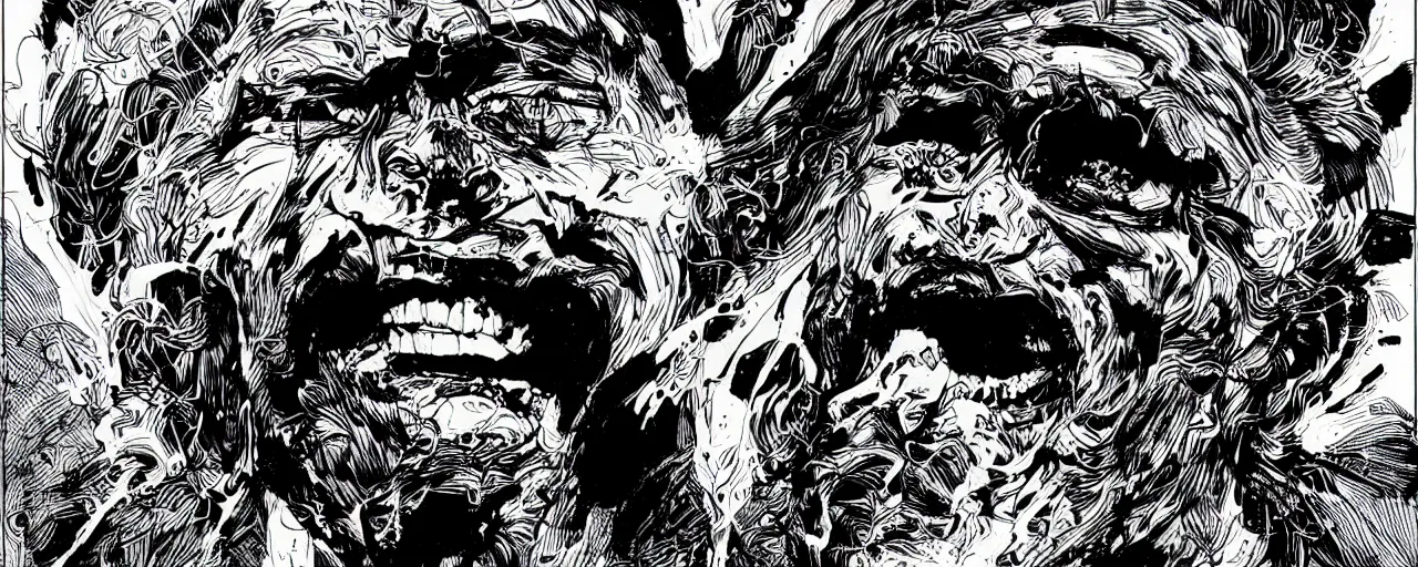 Image similar to portrait of a mad man screaming bursting black ink in style of josan gonzales,