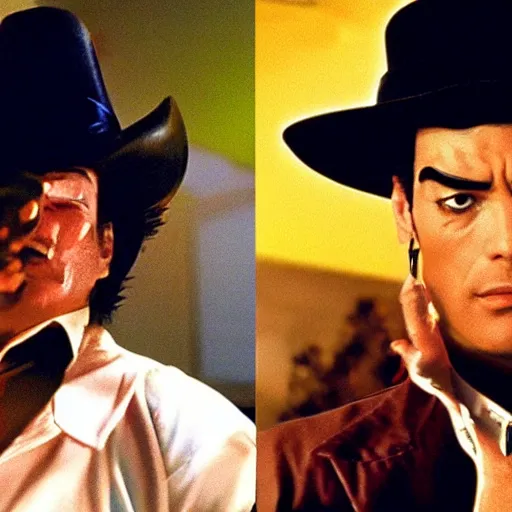 Image similar to a film still of Jotaro Kujo in Pulp Fiction(1994)