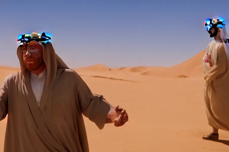 Image similar to screen grab from the anime * alex jones in arabia * ; 8 k uhd ; very detailed, top all time / r / cineshots ; cinematic shot ; high quality movie still ; desktop wallpaper ;