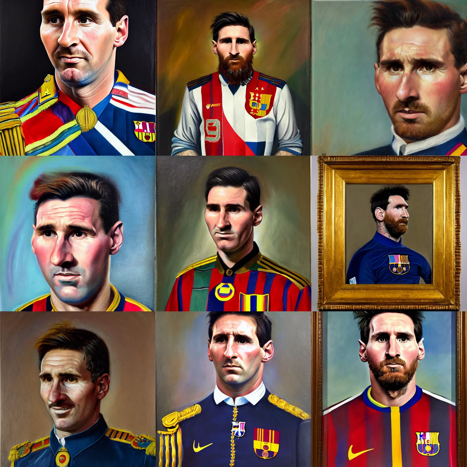 Prompt: facial official portrait of the emperor of argentine, lionel messi, 1 9 4 5, oil on canvas by william sidney mount