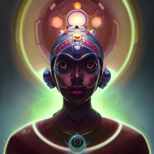 Image similar to symmetrical portrait of zenyatta by pete mohrbacher and guweiz and josan gonzalez, graphic novel, artstation, deviantart, pinterest, 4 k uhd image