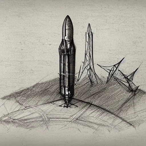 Prompt: lenoardo da vinci sketch of modern rocket