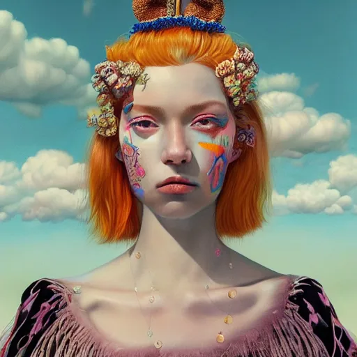 Prompt: pretty model with clouds : : by martine johanna and simon stalenhag and chie yoshii and casey weldon and wlop : : ornate, dynamic, particulate, rich colors, intricate, elegant, highly detailed, vogue, harper's bazaar art, fashion magazine, smooth, sharp focus, 8 k, octane render