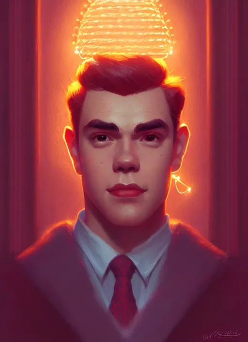 Prompt: portrait of archie andrews, intricate, elegant, glowing lights, highly detailed, digital painting, artstation, concept art, smooth, sharp focus, illustration, art by wlop, mars ravelo and greg rutkowski