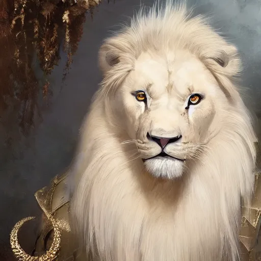 Image similar to a beautfiul award winning commission portrait of an anthro albino lion wearing diamond victorian armour,digital art,art by greg rutkowski,character design by charles bowater,photorealistic,ross tran,hyperdetailed,detailed face,fascinating,2021,western comic style