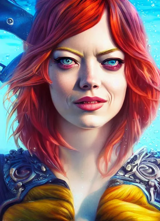 Image similar to underwater pirate portrait of emma stone, pixar style, by tristan eaton stanley artgerm and tom bagshaw.