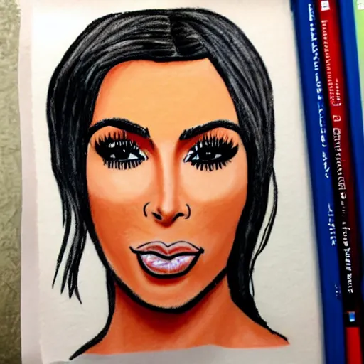 Image similar to Kim Kardashian picture poorly drawn with wax crayon