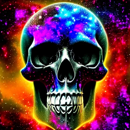 Image similar to symmetrical skull, with a texture of paint pour modern abstract very detailed 8 k 4 k canvas, fractal, cosmic alien worlds, nebula, galactic, planets, space, extreme details