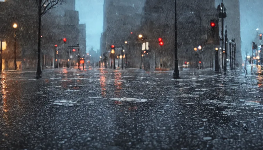 Image similar to empty wet streets of washington dc, rainy day, leafs, dirty ground, hyperdetailed, artstation, cgsociety, 8 k