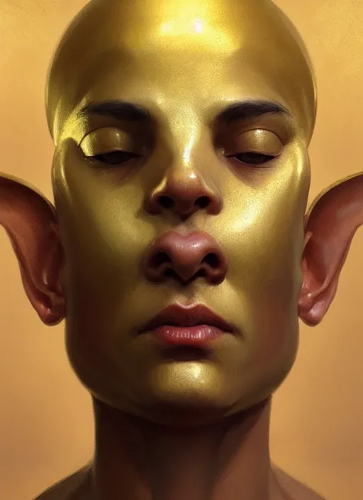 Prompt: a portrait of a golden sage child with an enormously large head, an ancient pale sage child with a third eye, highly detailed, digital painting, artstation, concept art, intricate, elegant, smooth, sharp focus, art by wlop, mars ravelo and greg rutkowski and craig mullins