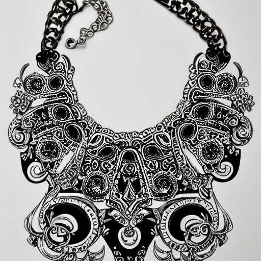 Image similar to black and white sketch opulent necklace feminine opulent detailed ornate tribal neckline illustration on paper