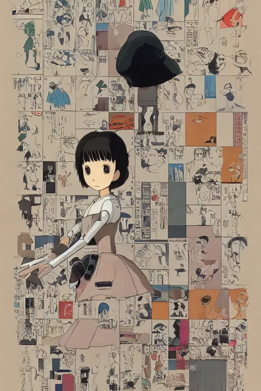 Image similar to a girl robot fdggdfb 3 5 4 df 3 5 4 3 dsgfdg 3 5 4 gh 3 5 sfg 4 hgfdgh 8 7 gs 6 hgs 7 fds 3 5 4 6 8 7 by hayao miyazaki and piet mondrian and hiroshi yoshida, studio ghibli, trending on artstation