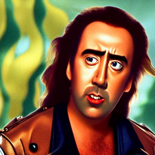 Image similar to nic cage in the little mermaid, disney,