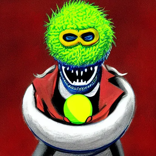 Image similar to a tennis ball monster ,tennis ball, lucha libre chalk digital art, fantasy, magic, trending on artstation, ultra detailed, professional illustration by Basil Gogos