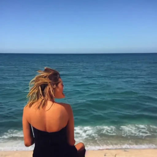 Image similar to delta goodrem staring at the ocean