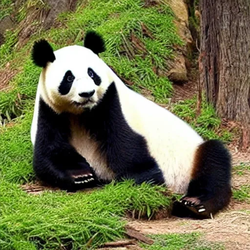 Image similar to panda enslaving humanity, very detailed