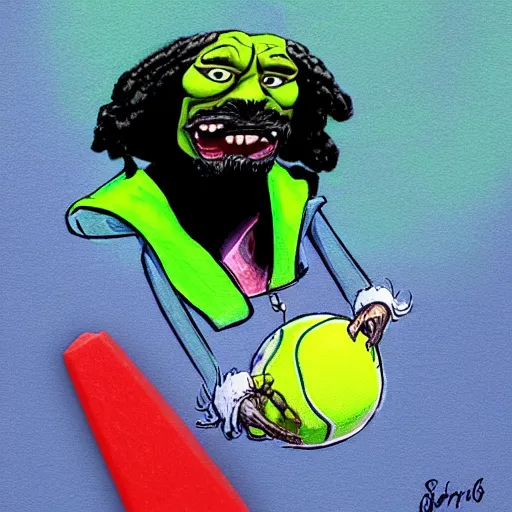 Image similar to snoop dogg tennis ball monster ,tennis ball, digital art, fantasy,chalk, magic, trending on artstation, ultra detailed, professional illustration by Basil Gogos