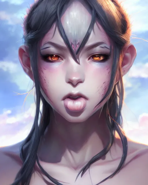 Image similar to character concept art of a beautiful young anime orc woman | | cute - fine - face, pretty face, realistic shaded perfect face, fine details by stanley artgerm lau, wlop, rossdraws, james jean, andrei riabovitchev, marc simonetti, and sakimichan, tranding on artstation