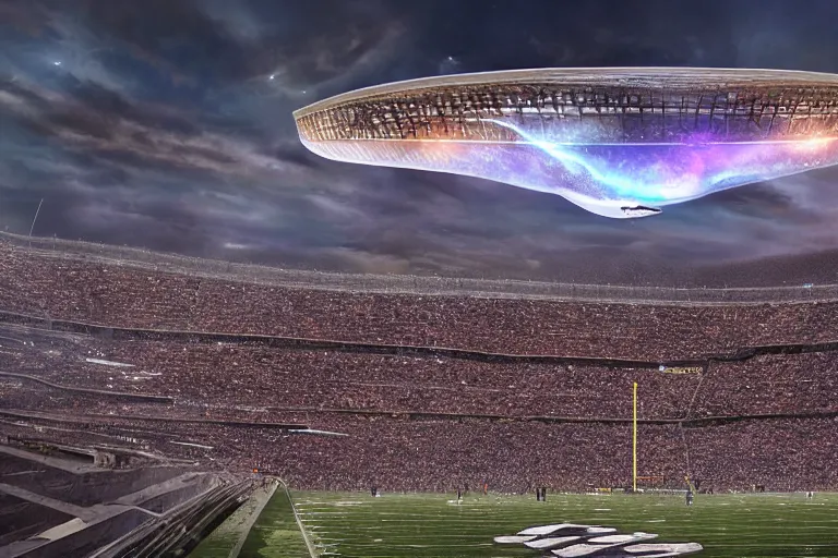 Image similar to a humpback whale flying over the NFL Super Bowl Stadium cinematic lighting by Jessica Rossier