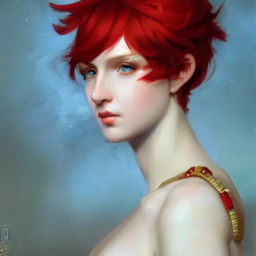 Image similar to portrait of an ancient roman character with red hair in incredible rich ornate armor, by ilya kuvshinov, by thomas lawrence, by bayard wu, trending on artstation, masterpiece