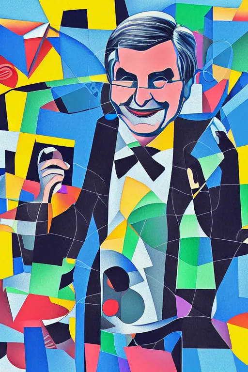 Image similar to cubist portrait of ratan tata cutout digital illustration cartoon colorful beeple